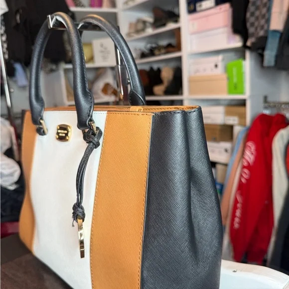 Michael Kors Tricolor Satchel in Black, White, and Tan - Picture 3 of 10